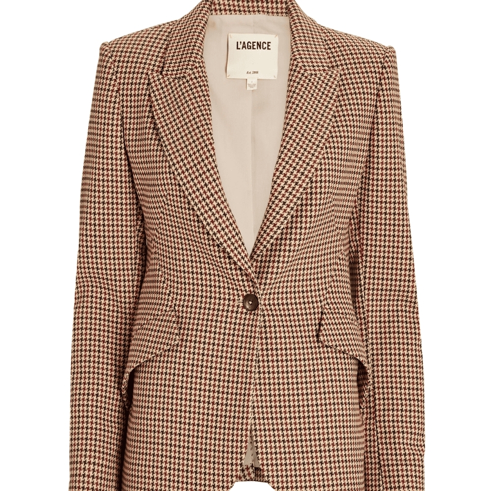 L'AGENCE Designer Women's Chamberlain Brown Houndstooth Blazer Size 8